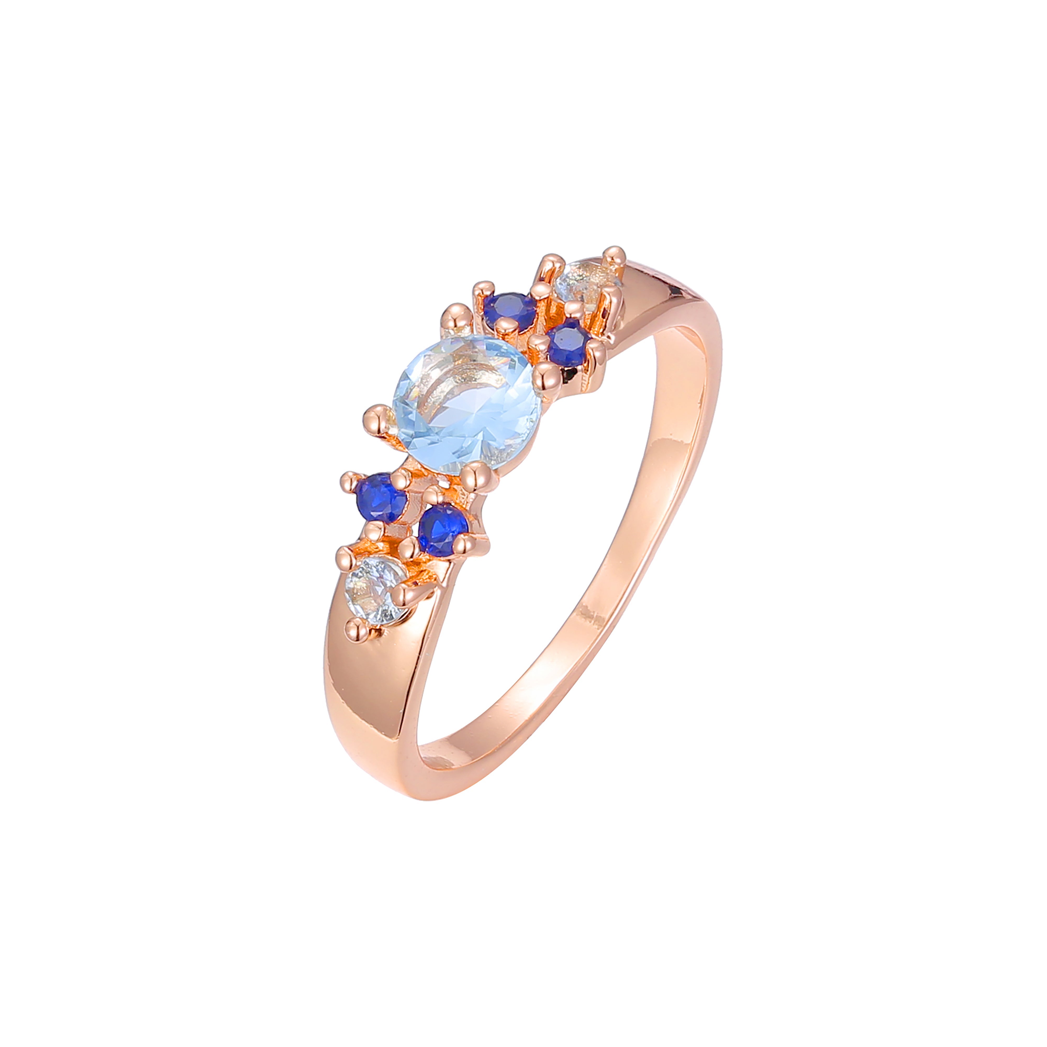 Rose Gold solitaire cluster blue stones rings