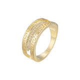 Anéis de ouro 14K com zircônias cúbicas brancas e pavê de chave grega