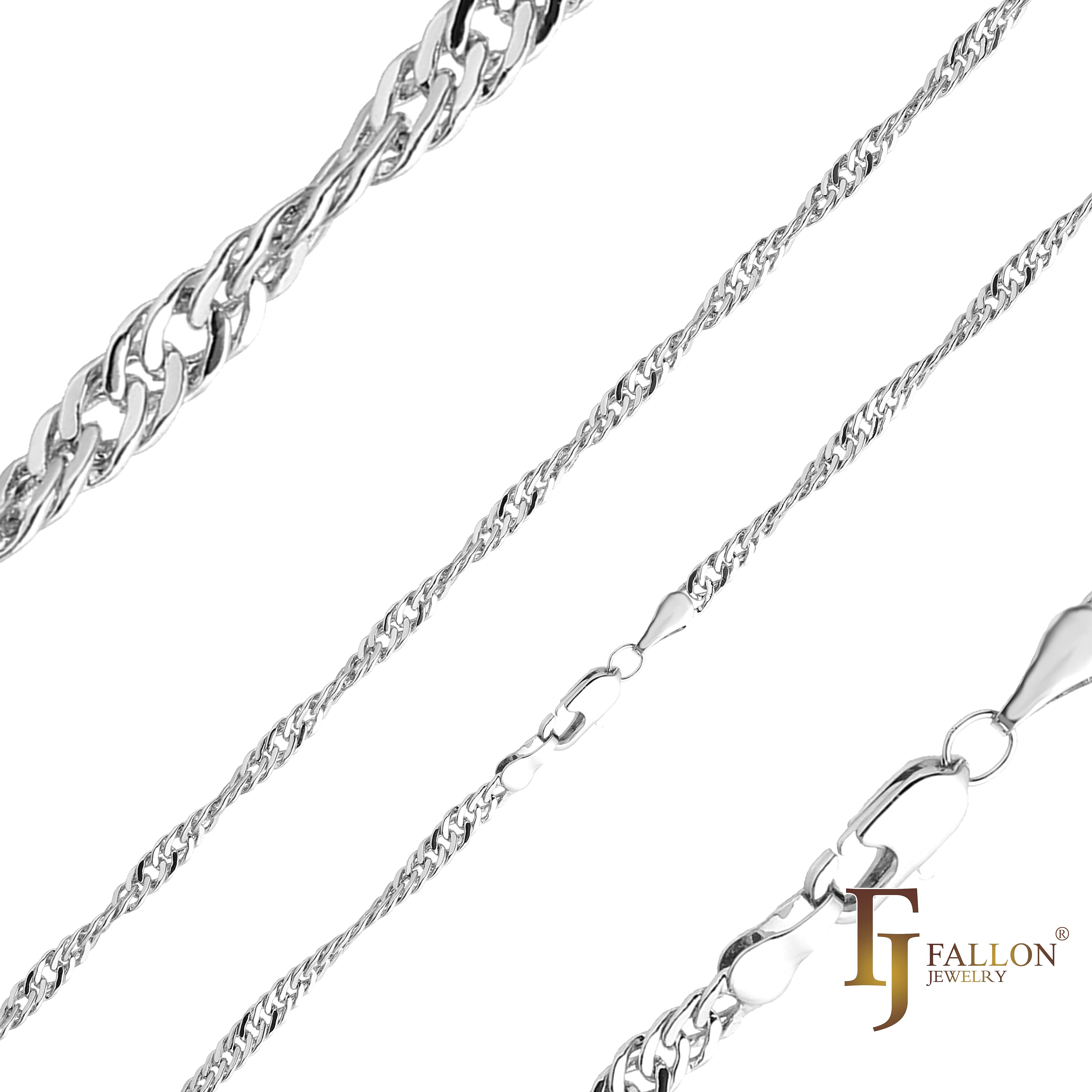 .Classic White Gold, Rose Gold, two tone Singapore single link chains