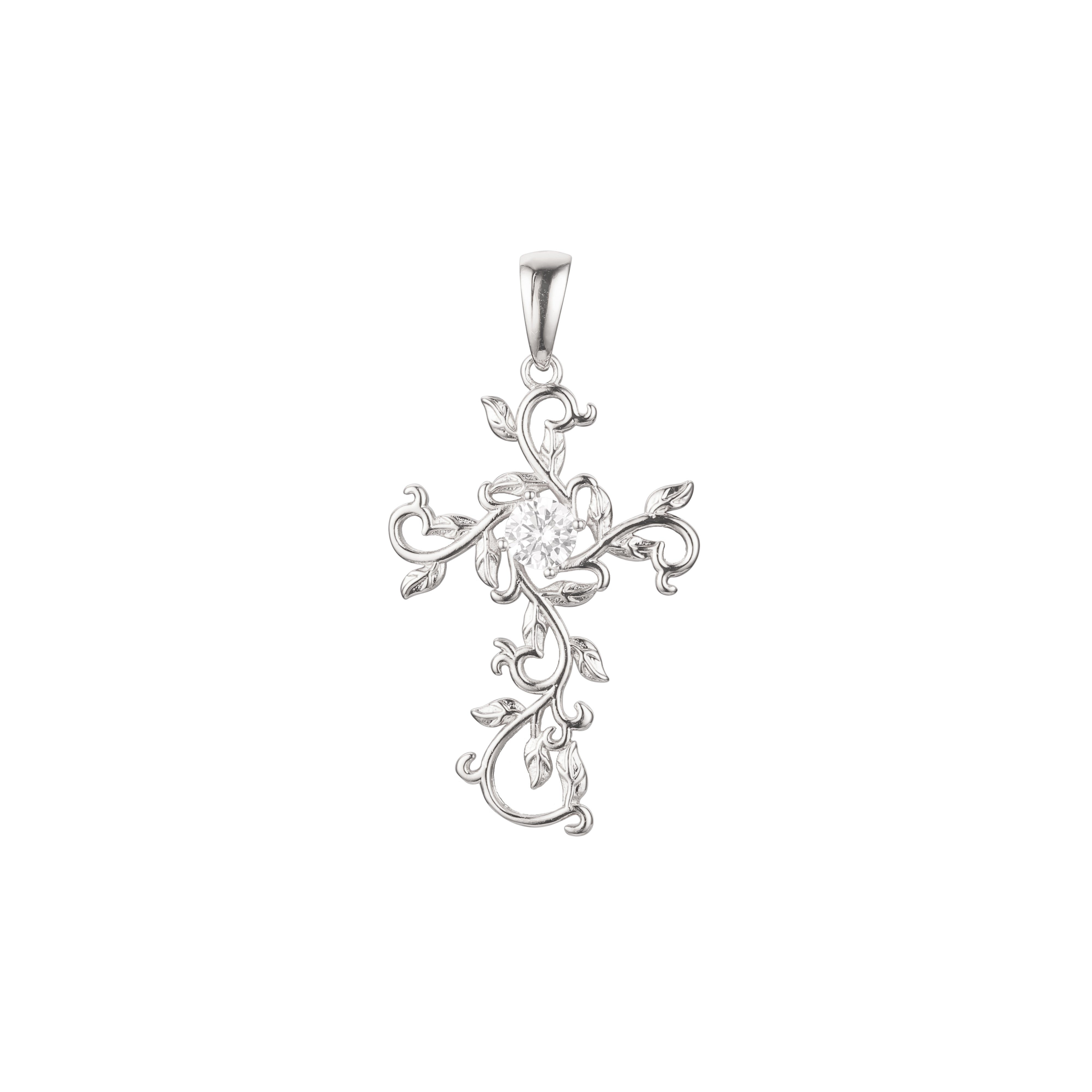 Pingente de cruz Leaves of life em ouro rosa, cores banhadas a ouro branco