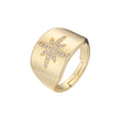Wide cluster white CZs flower star 14K Gold, Rose Gold open rings