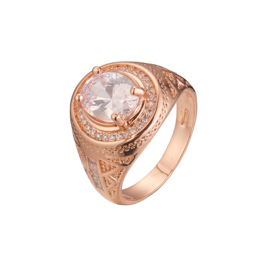 Anéis de sinete masculinos de zircônia cúbica branca CZ ouro rosa