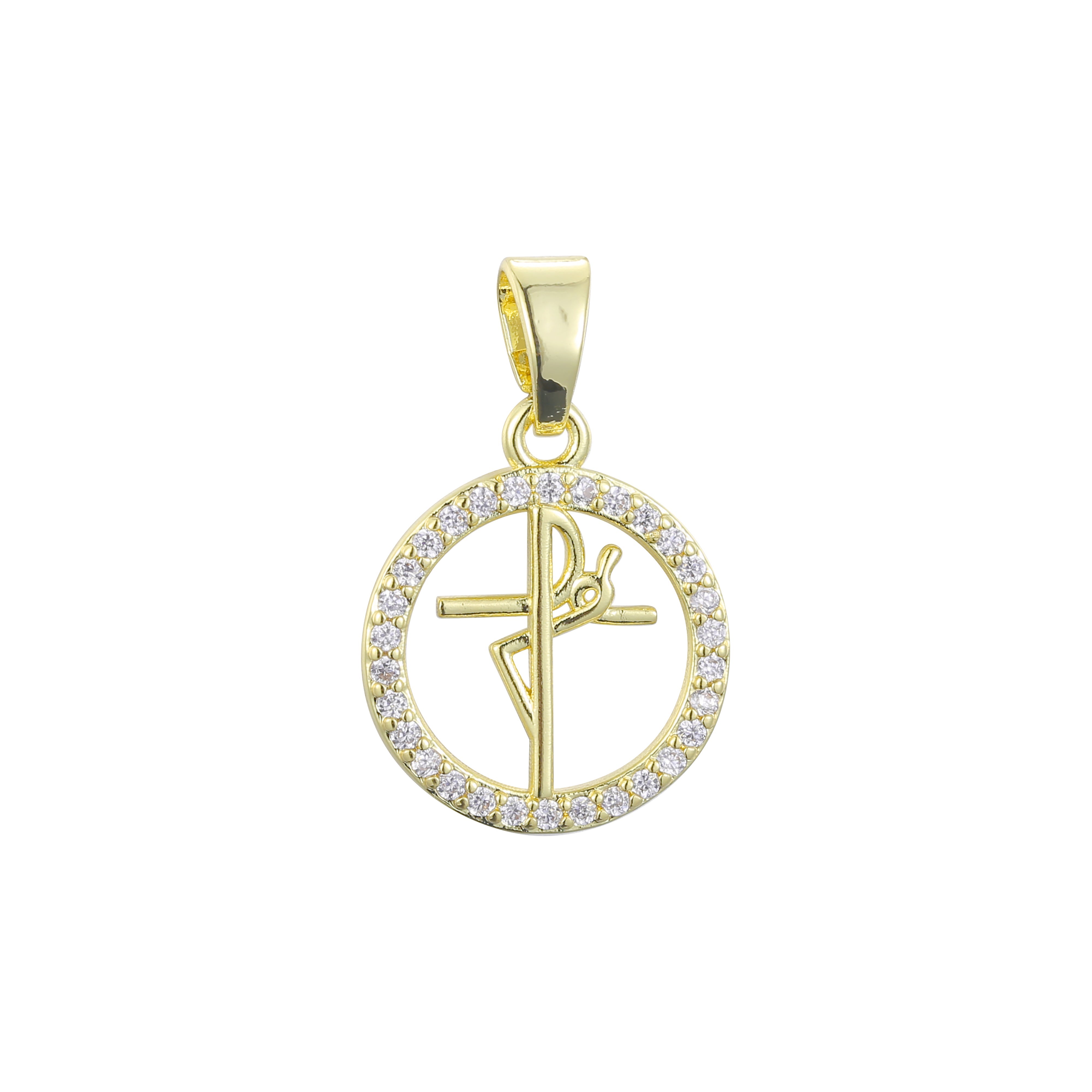 Halo CLuster white CZs Sign of Spanish Faith 14K Gold Pendant
