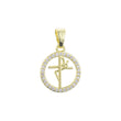 Halo CLuster white CZs Sign of Spanish Faith 14K Gold Pendant