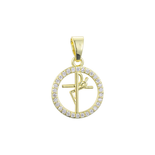 14K 金西班牙信仰光环十字架吊坠