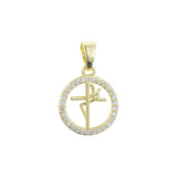 Halo CLuster white CZs Sign of Spanish Faith 14K Gold Pendant