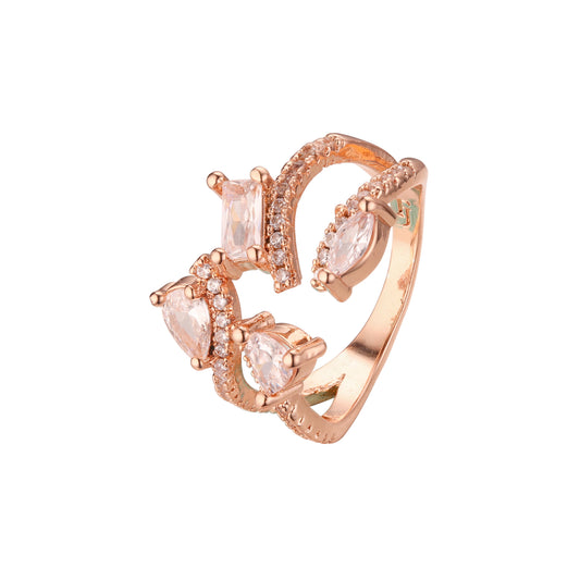 Anéis da moda com pedras de diferentes formas em ouro 14K, cores banhadas a ouro rosa