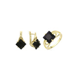 Anéis solitários de pedra lapidada em esmeralda ouro 14K, conjunto de joias em ouro branco