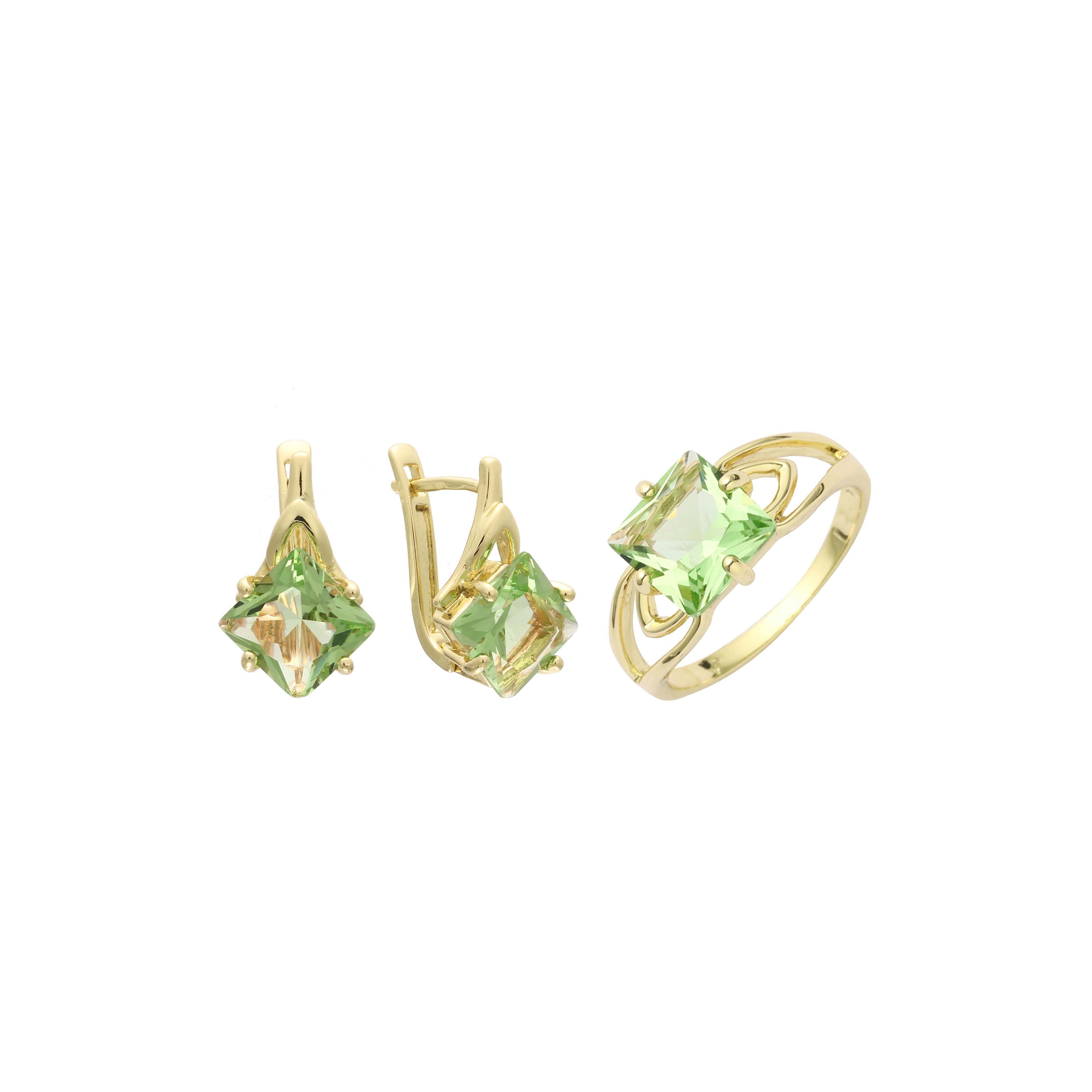 Anéis solitários de pedra lapidada em esmeralda ouro 14K, conjunto de joias em ouro branco