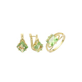 Anéis solitários de pedra lapidada em esmeralda ouro 14K, conjunto de joias em ouro branco