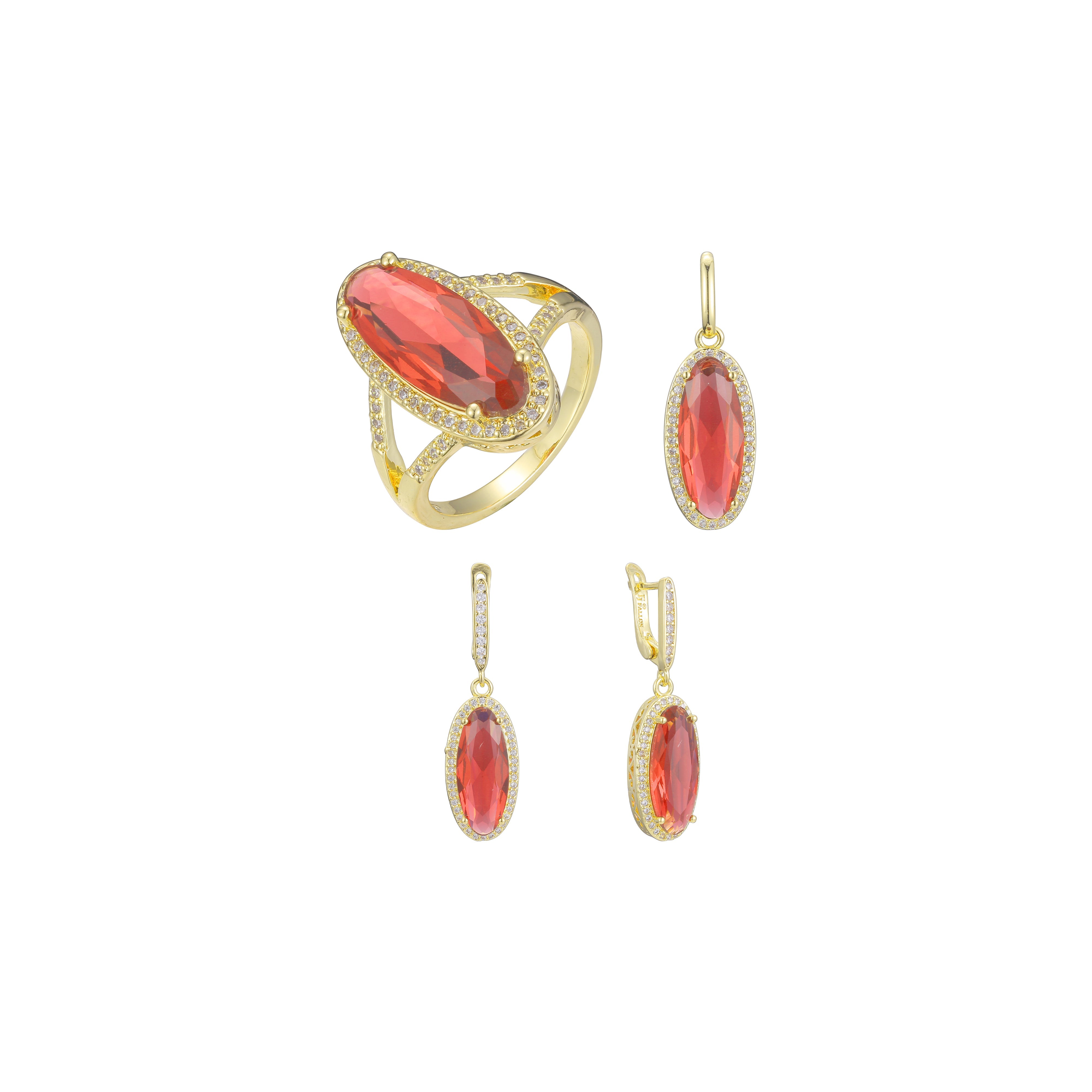 Grande conjunto de auréola de pedra vermelha oval banhado nas cores Rose Gold