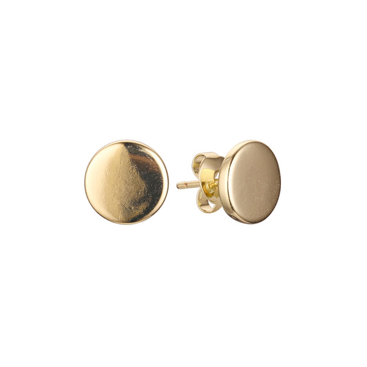 Disco de botão com brincos de flanco de círculo plano em ouro 14K, cores banhadas a ouro rosa