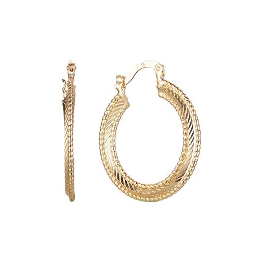 Brincos de argola texturizados em ouro 14K