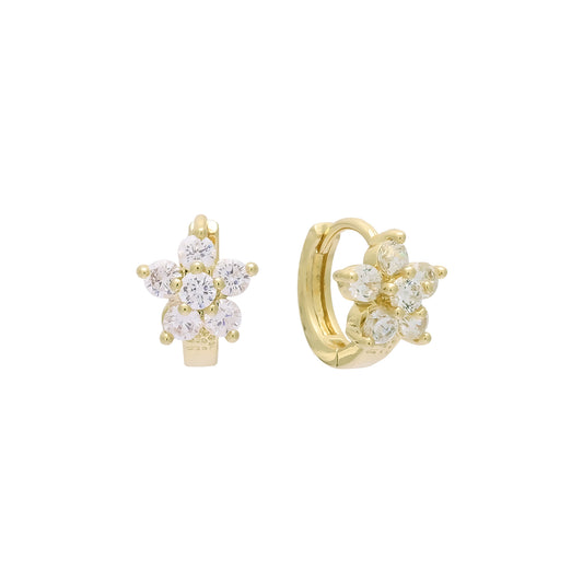 Huggie flower cluster earrings in 14K Gold, 18K Gold plating colors