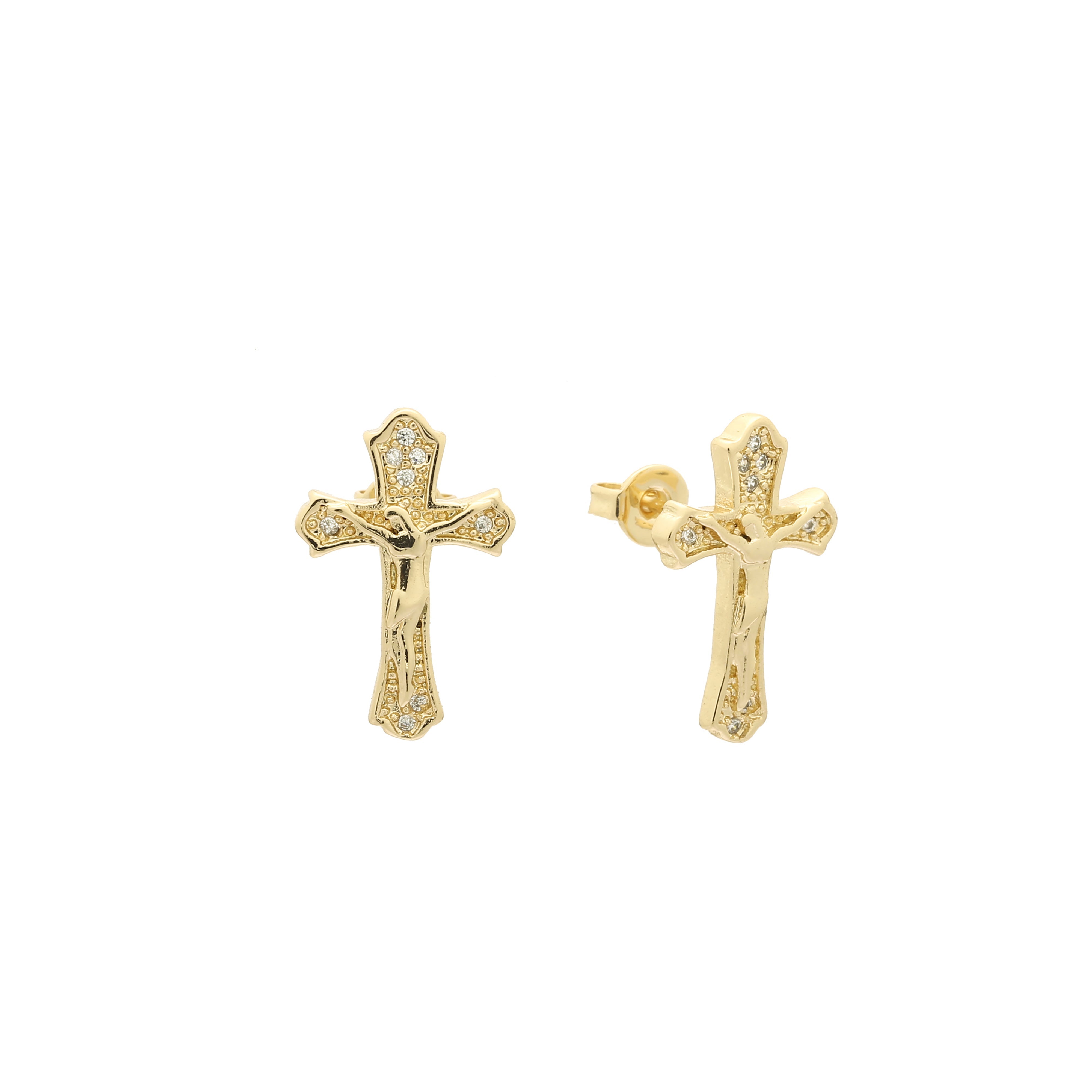 Russian Orthodox Crucifix Religious Rose Gold, 14k gold stud cross earrings