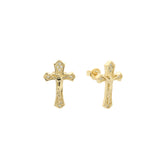 Russian Orthodox Crucifix Religious Rose Gold, 14k gold stud cross earrings