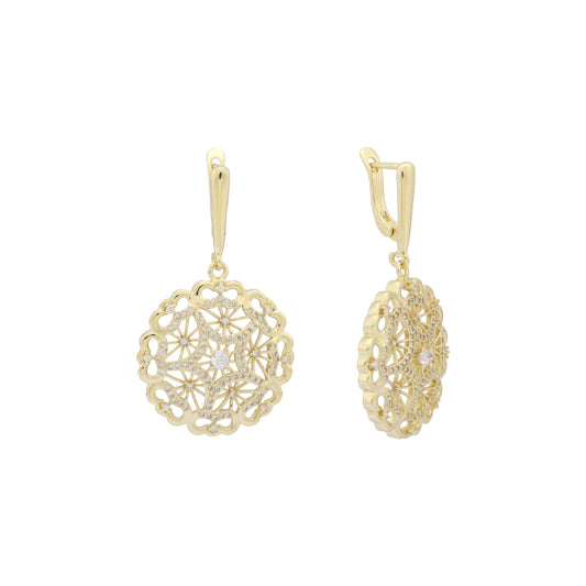 Filigree snowflake 14k gold flower earrings