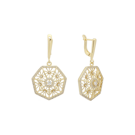 Filigree snowflake 14k gold earrings