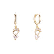 Rhombus white CZ 14k gold drop huggie earrings