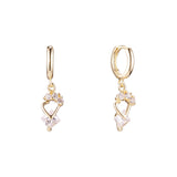 Rhombus white CZ 14k gold drop huggie earrings