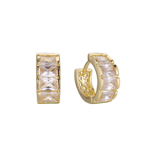 簇状白色长方形方晶锆石 14K 金拥抱耳环