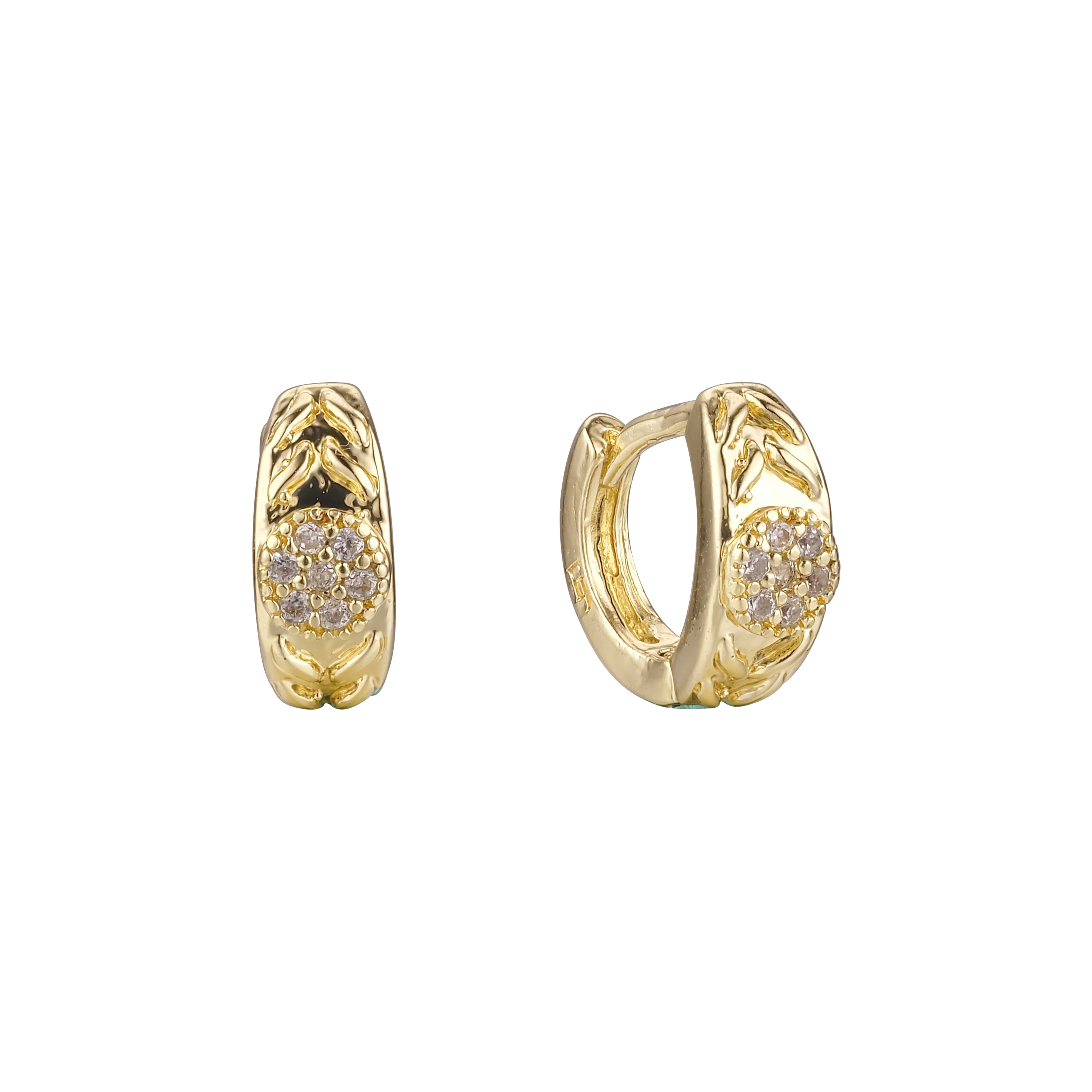 Paved white CZs 14K Gold Huggie earrings