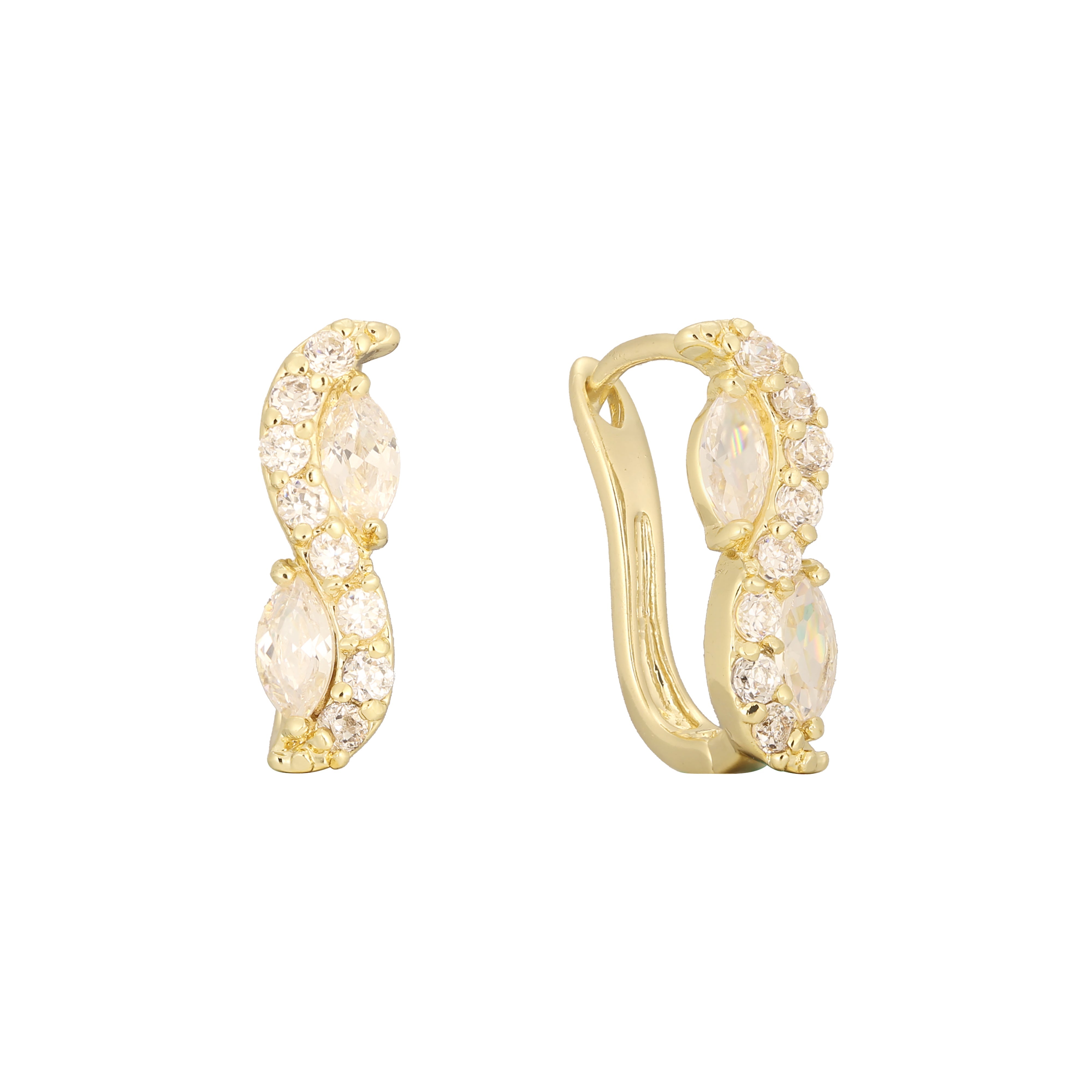 Cluster branco czs Marquise pedras brincos de ouro 14K
