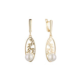 Elegantes aretes colgantes de hojas de perla en Oro de 14K, colores baño de Oro Rosa