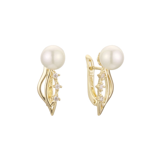 Pearl three stones earrings in 14K Gold, Rose Gold plating colors