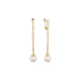 Tall pearl drop earrings in 14K Gold, Rose Gold, two tone plating colors