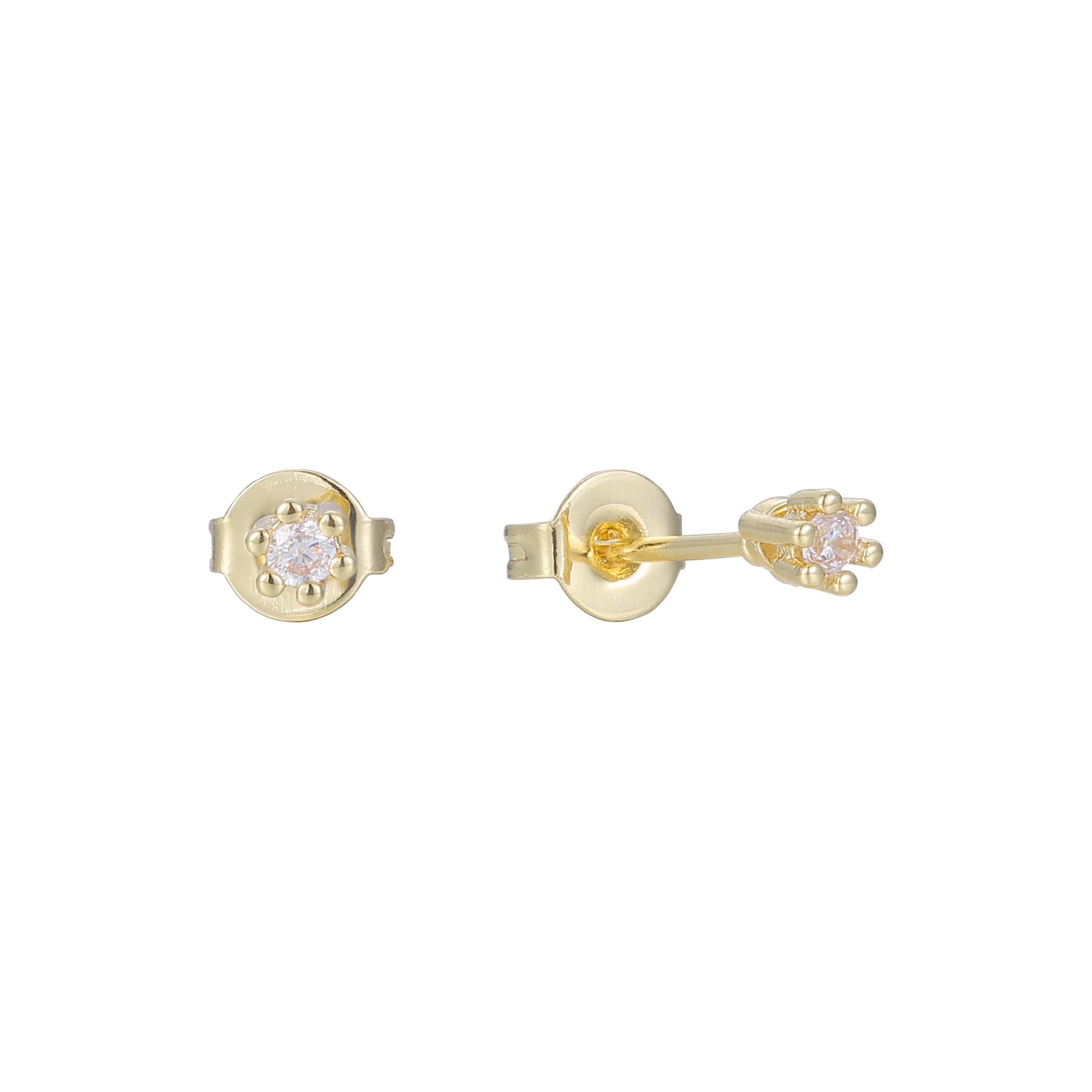 Solitaire 6 claws white cz 14K Gold Stud Earrings