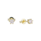 Solitaire 6 claws white cz 14K Gold Stud Earrings