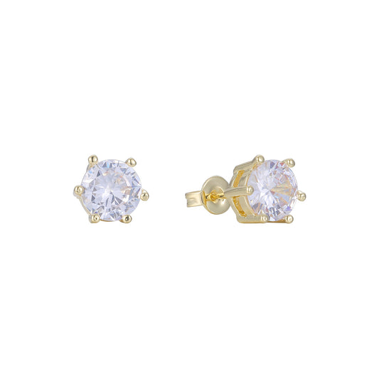 Solitario 6 garras blanco cz 14K Oro Stud Aretes