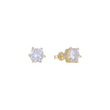 Solitaire 6 claws white cz 14K Gold Stud Earrings