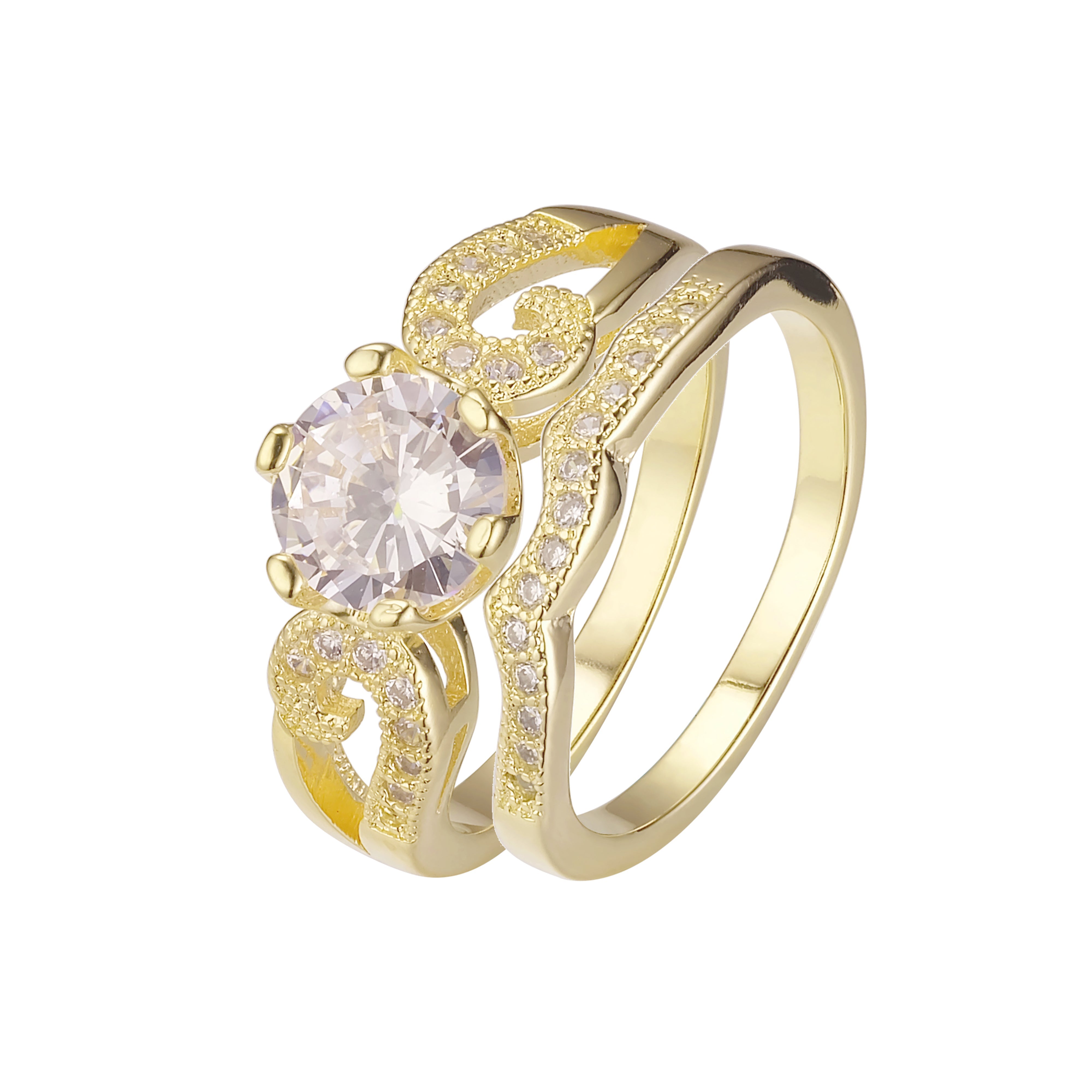 Stapelbare Ringe mit Doppelband und Pav¨¦-Beschichtung aus 14-kar?tigem Gold