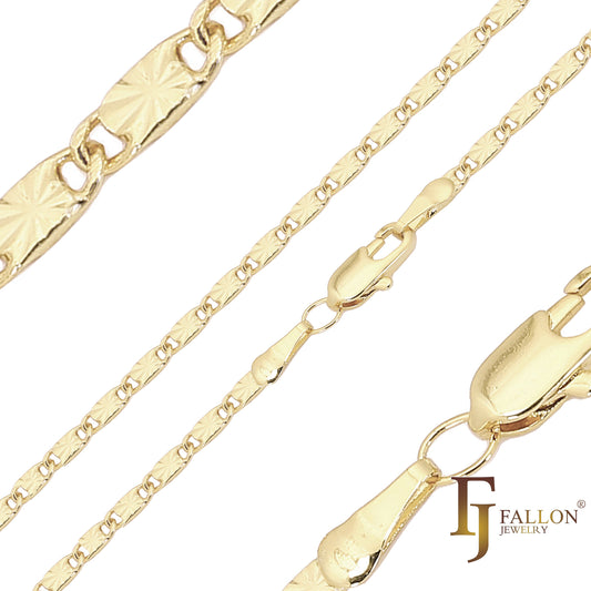 🔥 Classic solid snail link sunburst hammered chains plated in White Gold, 14K Gold, Rose Gold, two tone