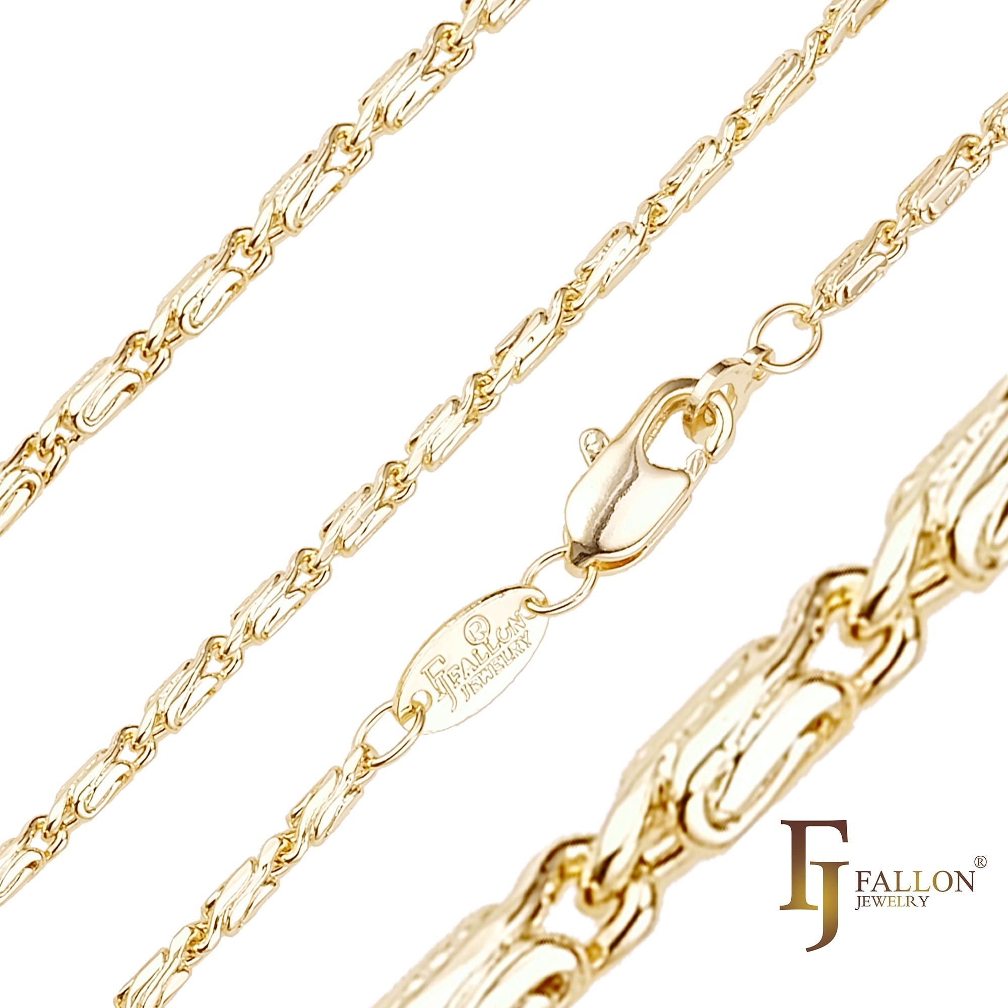 Correntes clássicas de elos cúbicos Snail banhadas em ouro 14K, ouro rosa, ouro branco [flanco quadrado]