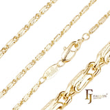 Correntes clássicas de elos cúbicos Snail banhadas em ouro 14K, ouro rosa, ouro branco [flanco quadrado]