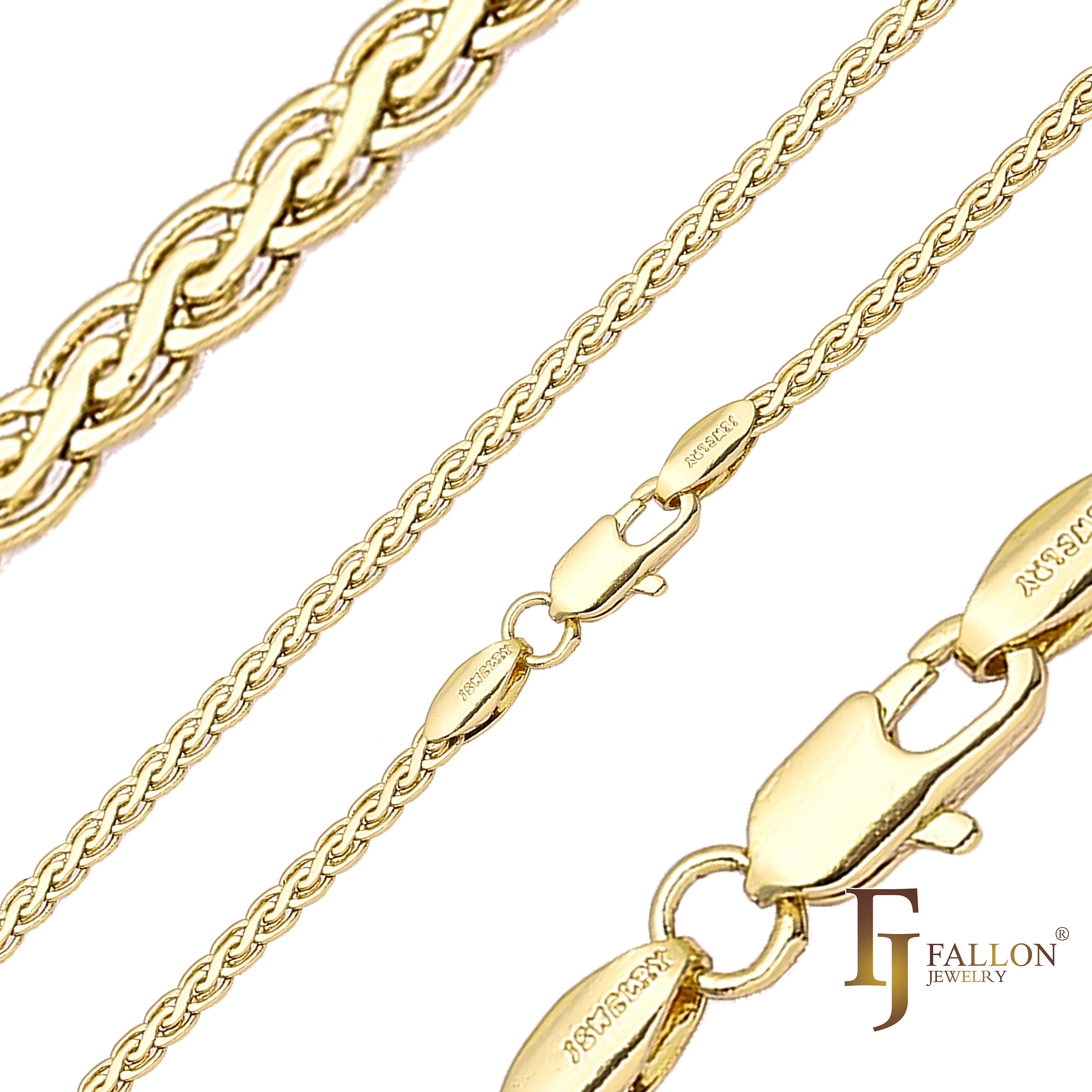 Cadenas brillantes de trigo Spiga chapadas en oro blanco, oro de 14 quilates, oro rosa, dos tonos