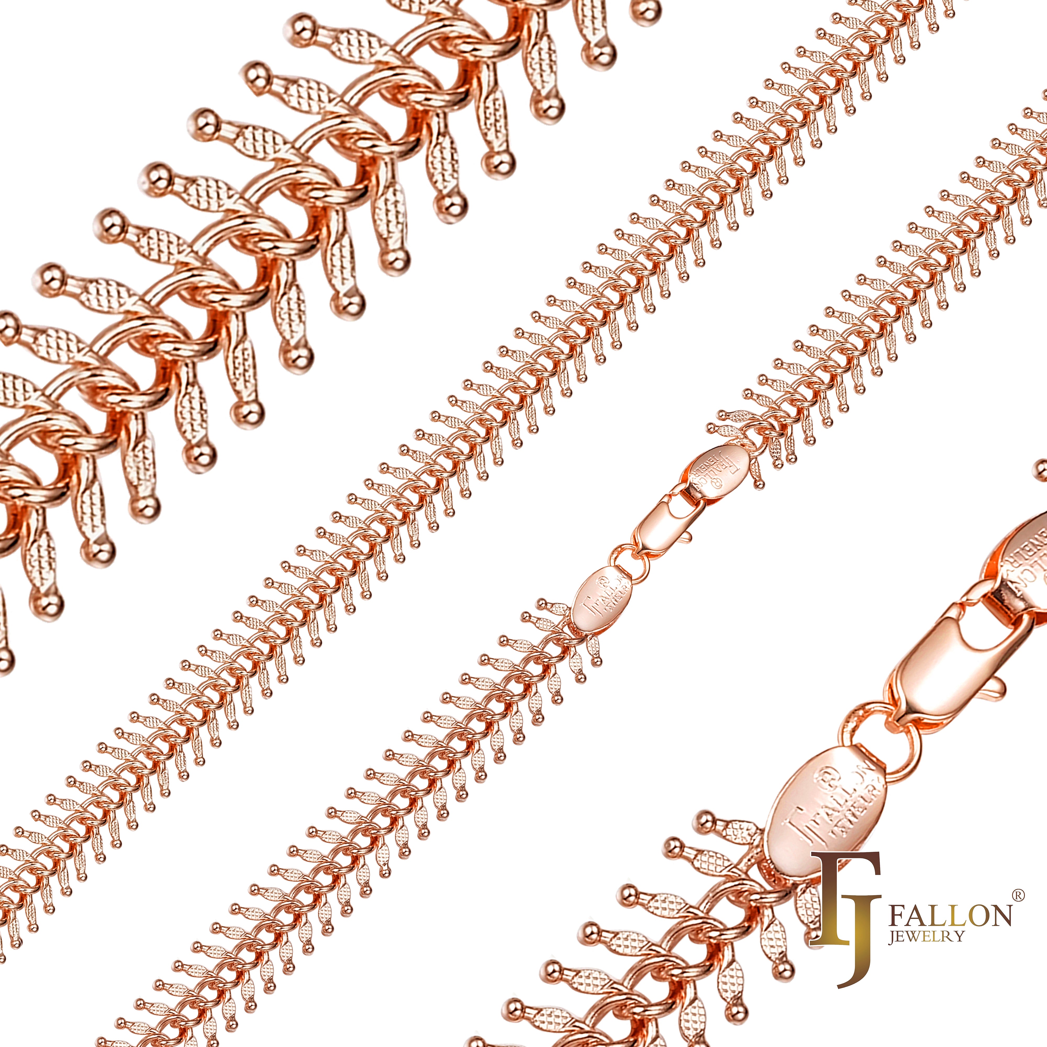 Cadenas de eslabones de hueso de pescado de oro rosa chapadas en Oro 14K, oro rosa