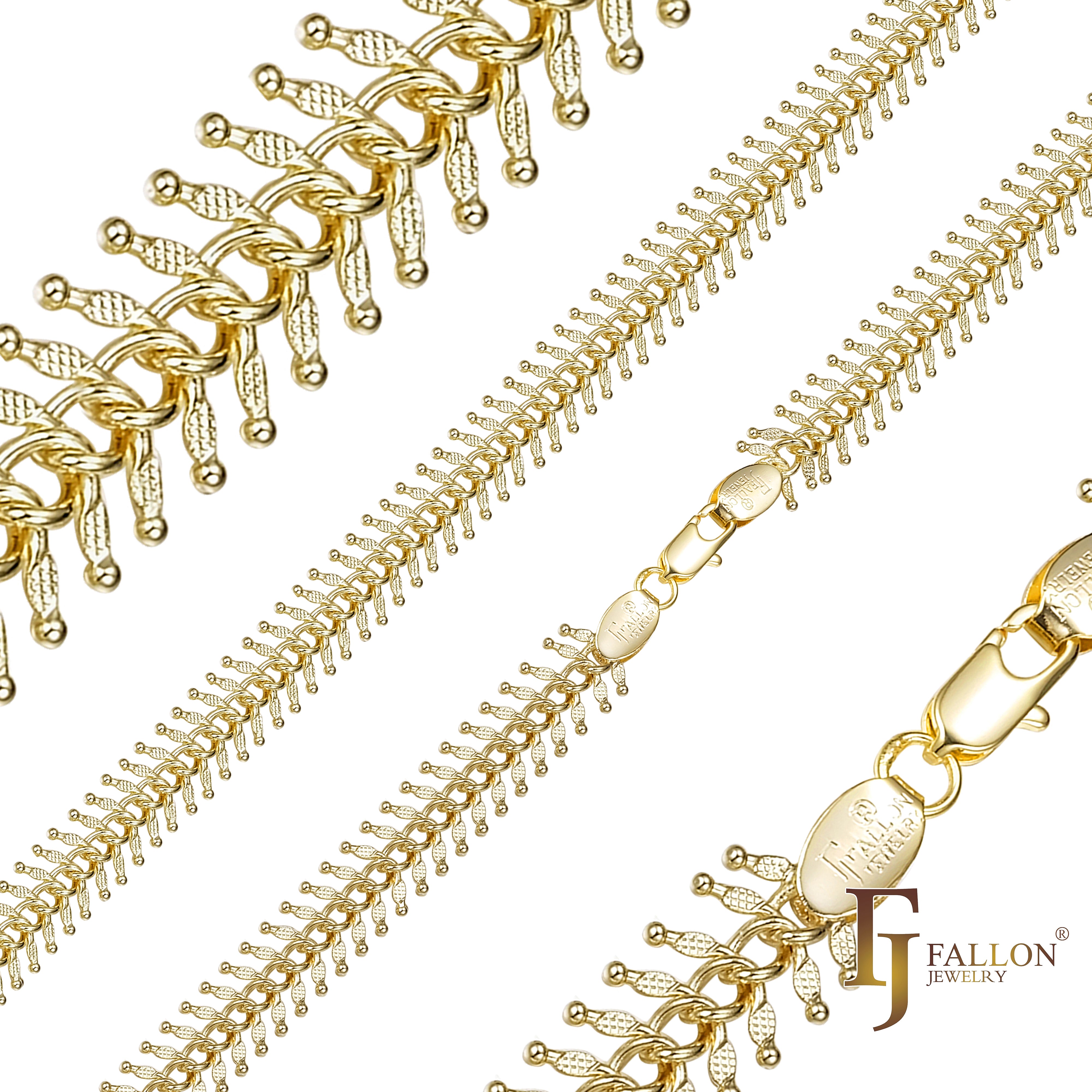 Cadenas de eslabones de hueso de pescado de oro rosa chapadas en Oro 14K, oro rosa