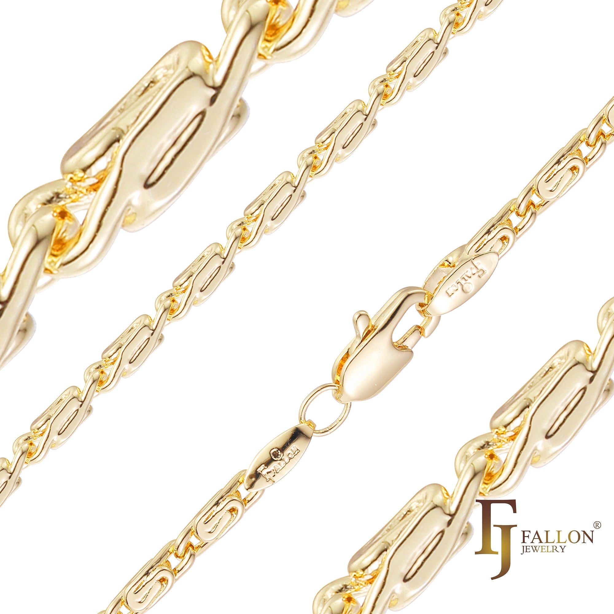 Correntes clássicas de elos cúbicos Snail banhadas em ouro 14K, ouro rosa, ouro branco [flanco quadrado]