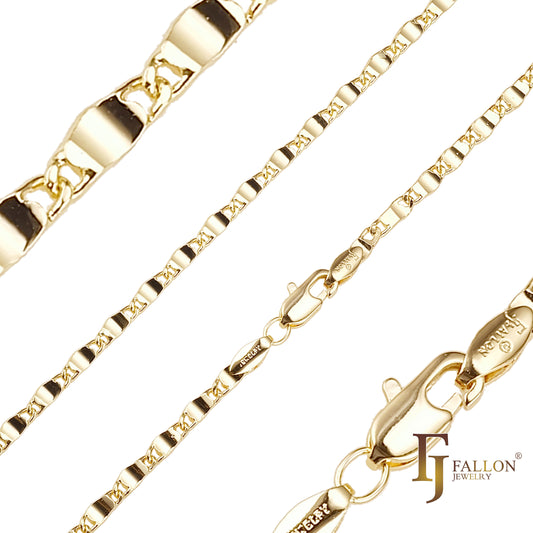 14K ゴールド、ローズゴールド、ツートーンメッキの薄型ソリッド カタツムリ リンク ポリッシュ チェーン