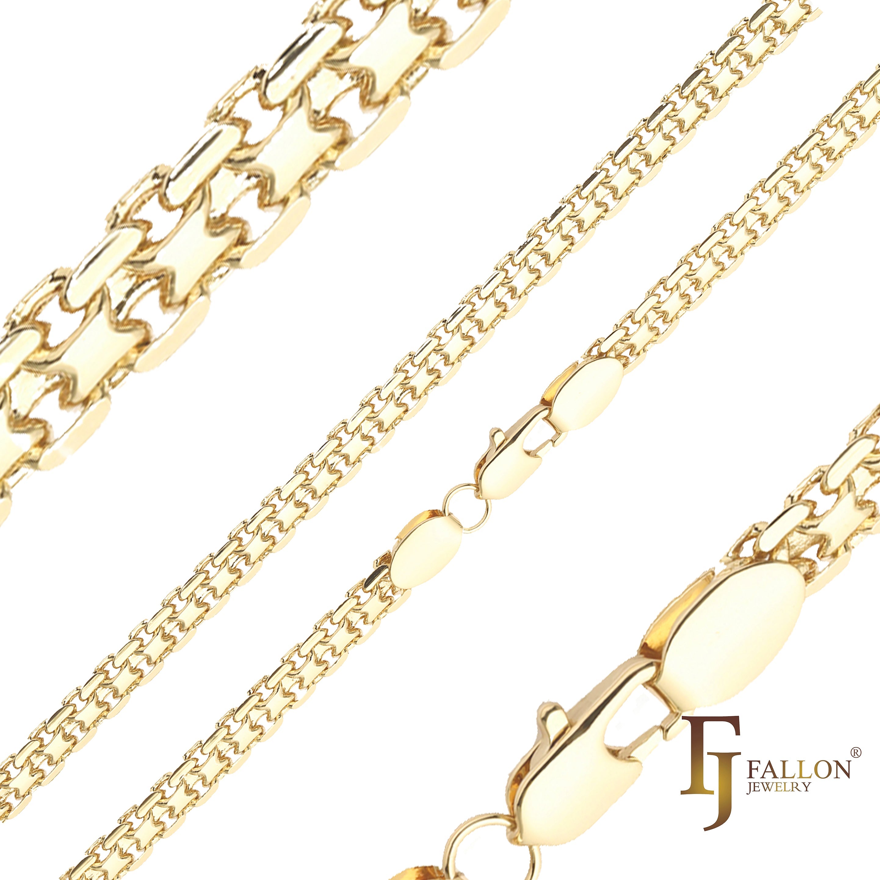 ビスマルク織りアンカー ダブルリンク チェーン、14K ゴールド、18K ゴールド、ツートンメッキ