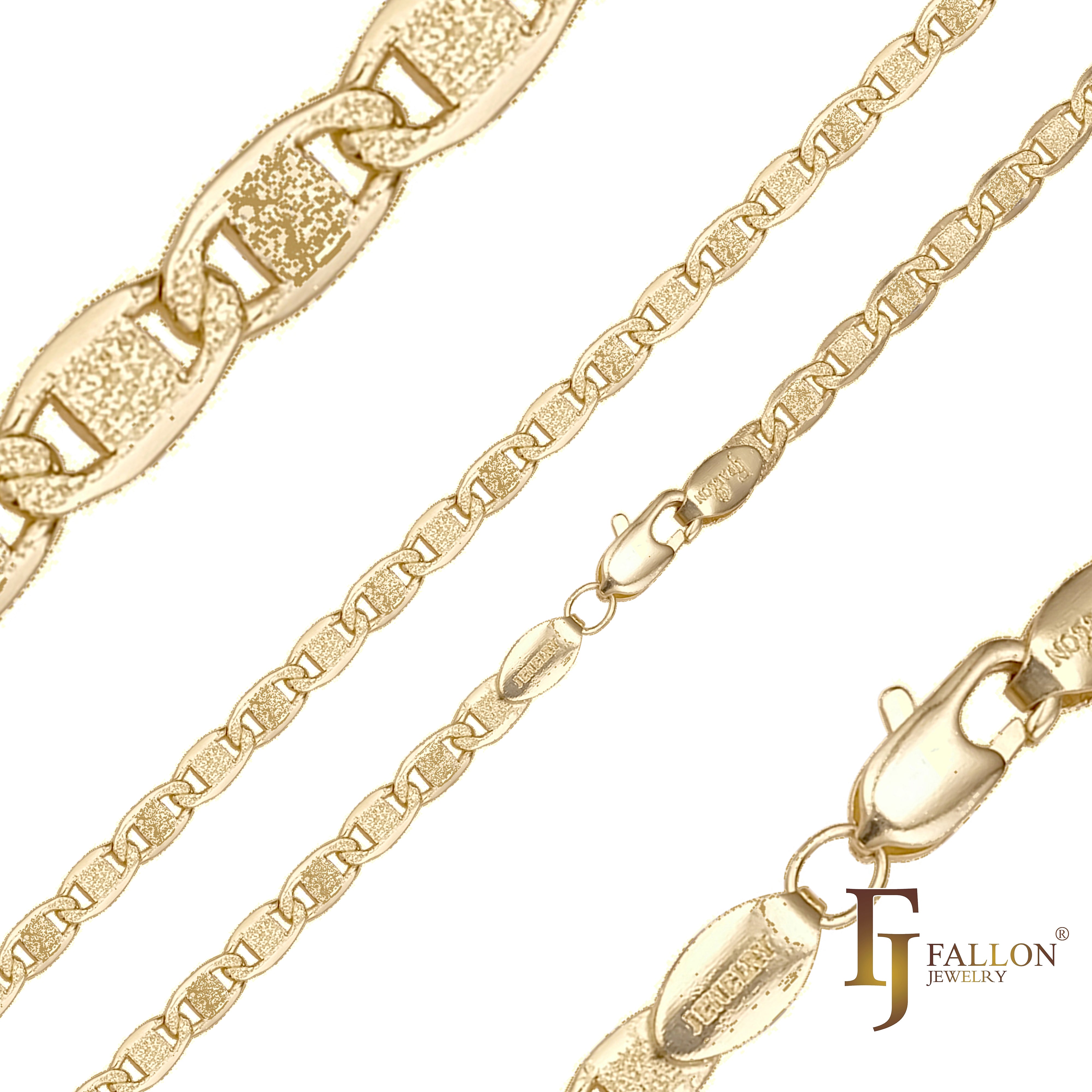 14K ゴールドメッキのマリナーリンクハンマーチェーン、ツートーン
