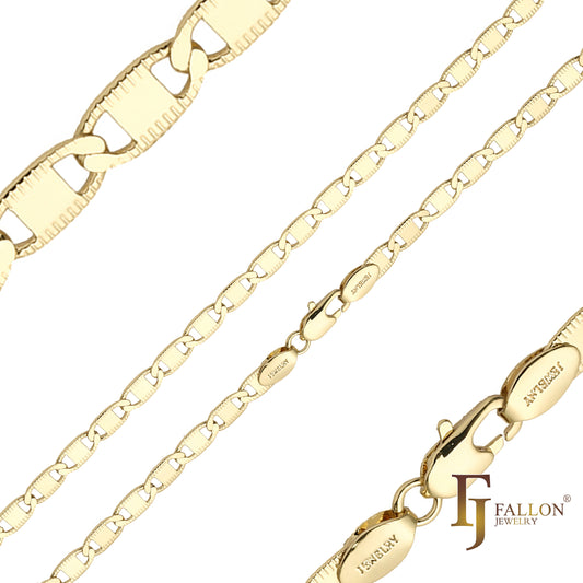 镀 14K 金、18K 金的 Mariner 链节锤打链
