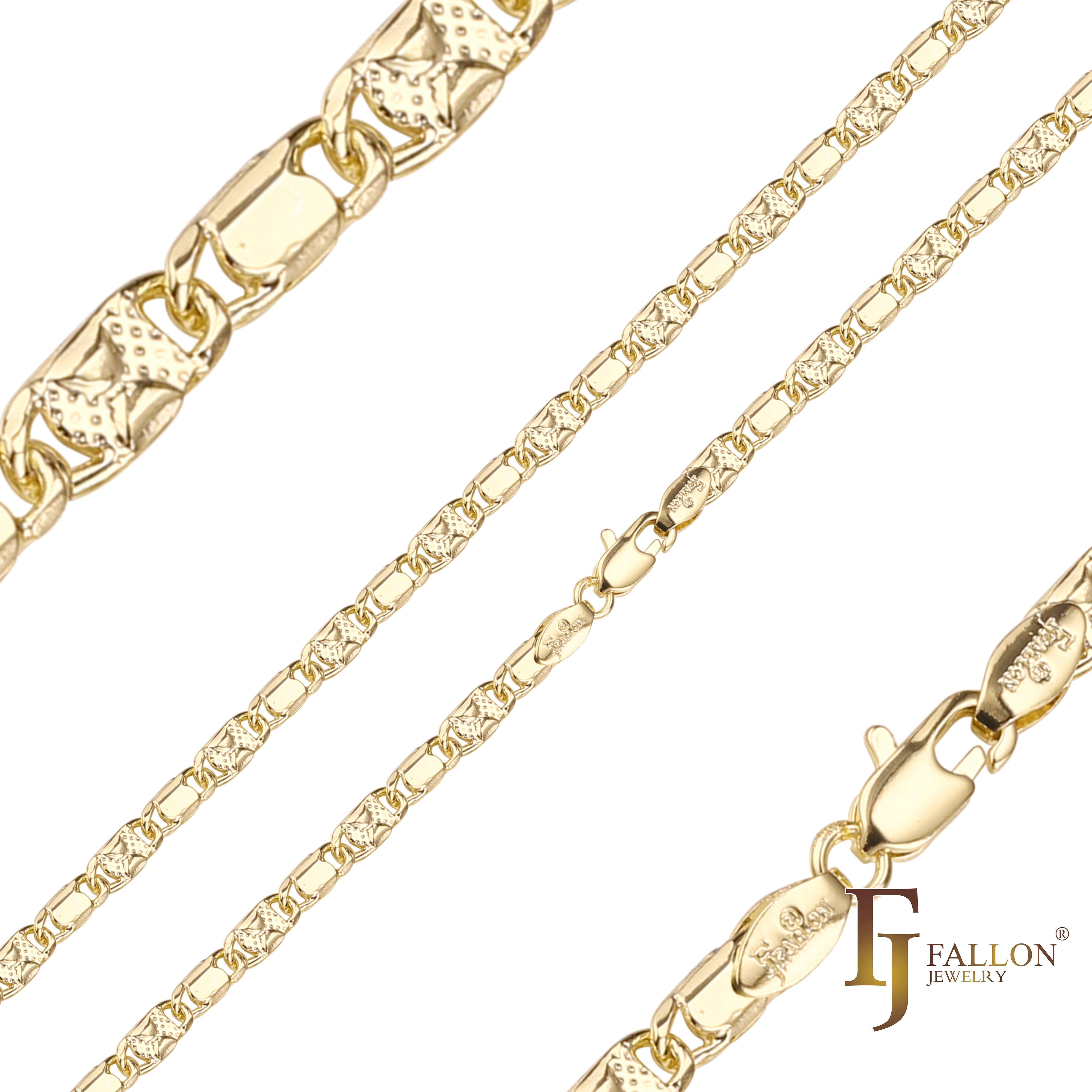 Solid snail link polished half hammered chains plated in 14K Gold, Rose Gold