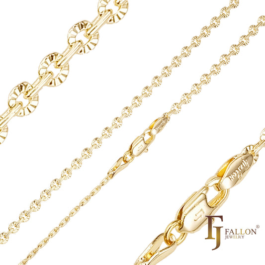 Correntes sunburst de lantejoulas banhadas em ouro branco, ouro 14K, ouro rosa