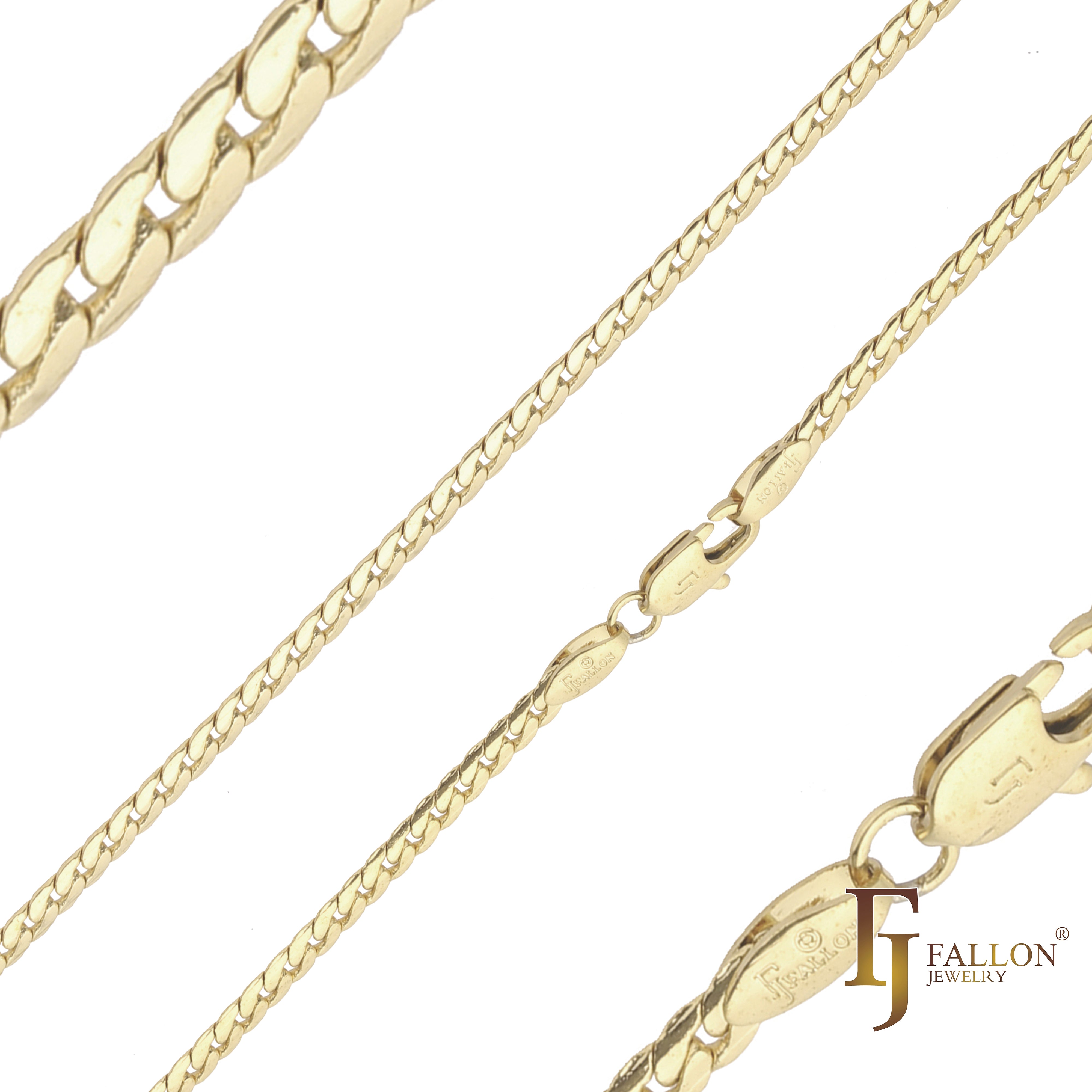 14K ゴールドメッキのフラット カーブ コンパクト リンク チェーン