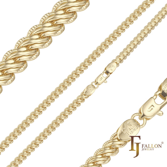 Cadenas compactas de trigo Spiga con eslabones elegantes chapadas en oro de 14 quilates